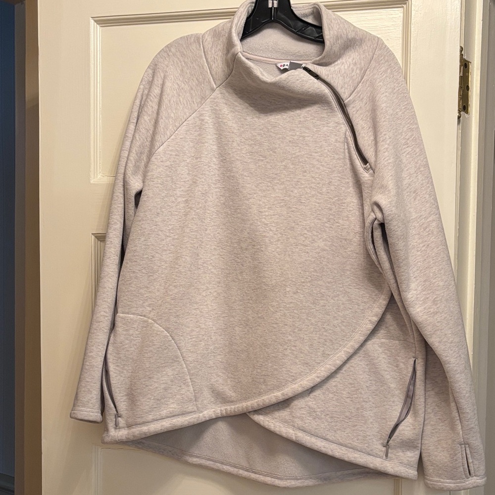 Athleta Cozy Women's Oatmeal Heather Asymmetric Zip Pullover Sweatshirt